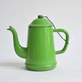 Small vintage green coffee maker in enameled sheet metal