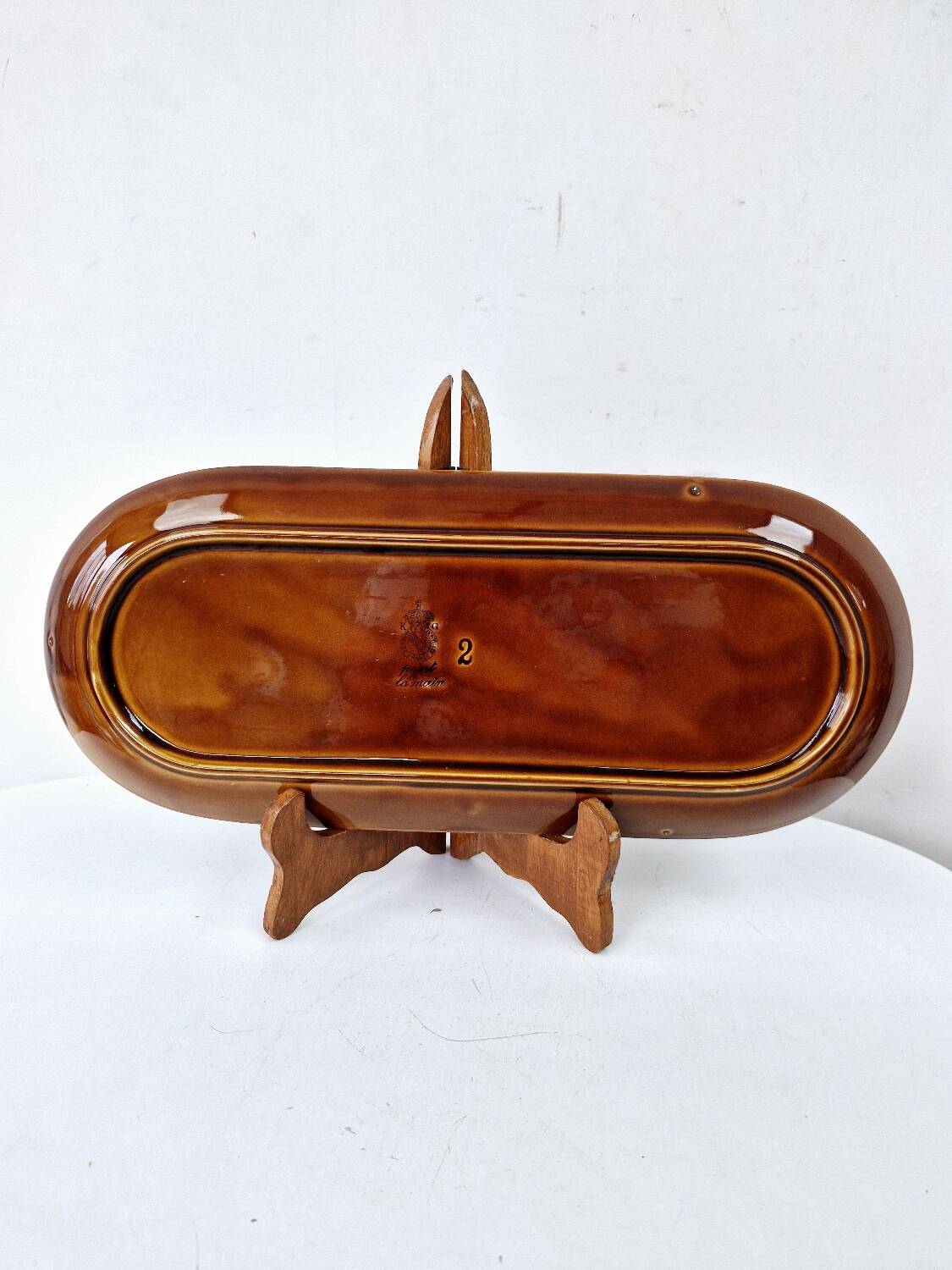 Old Oval Dish Earthenware K&G Luneville Grid Decor 37 x 15.5 cm