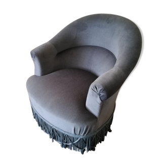 Chair toad blue fabric and fringe