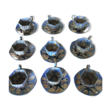 9 octagonal cups and octagonal cups in glazed stoneware G Metenier