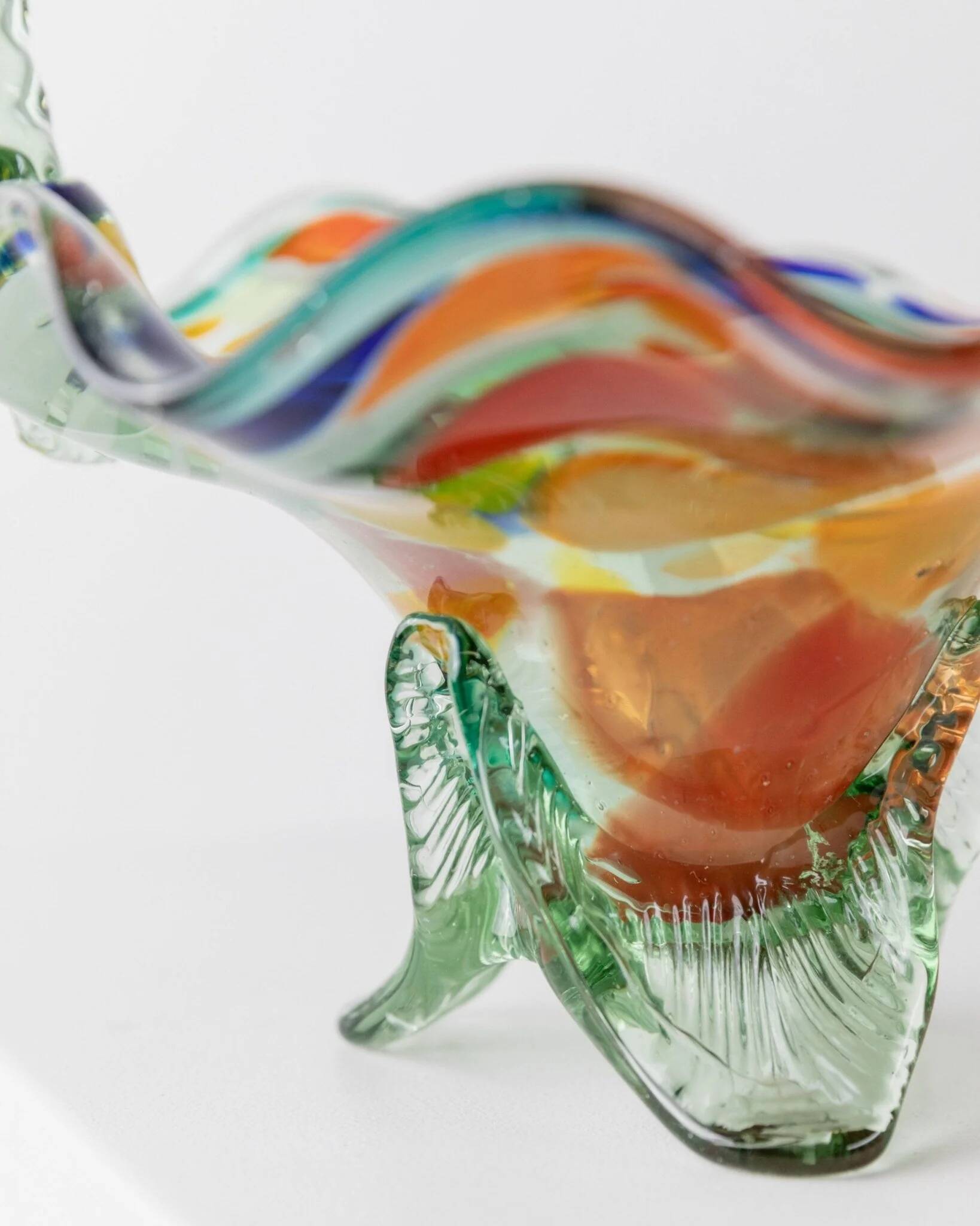 Multicolor Murano Glass Handle Bowl with Polka Dots, Ruffled Rim – 1970s Italian Mid-Century