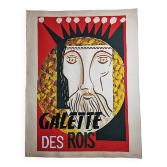 Projet d'affiche publicitaire, original peint à la main "Galette des rois", vintage 64 x 50 cm