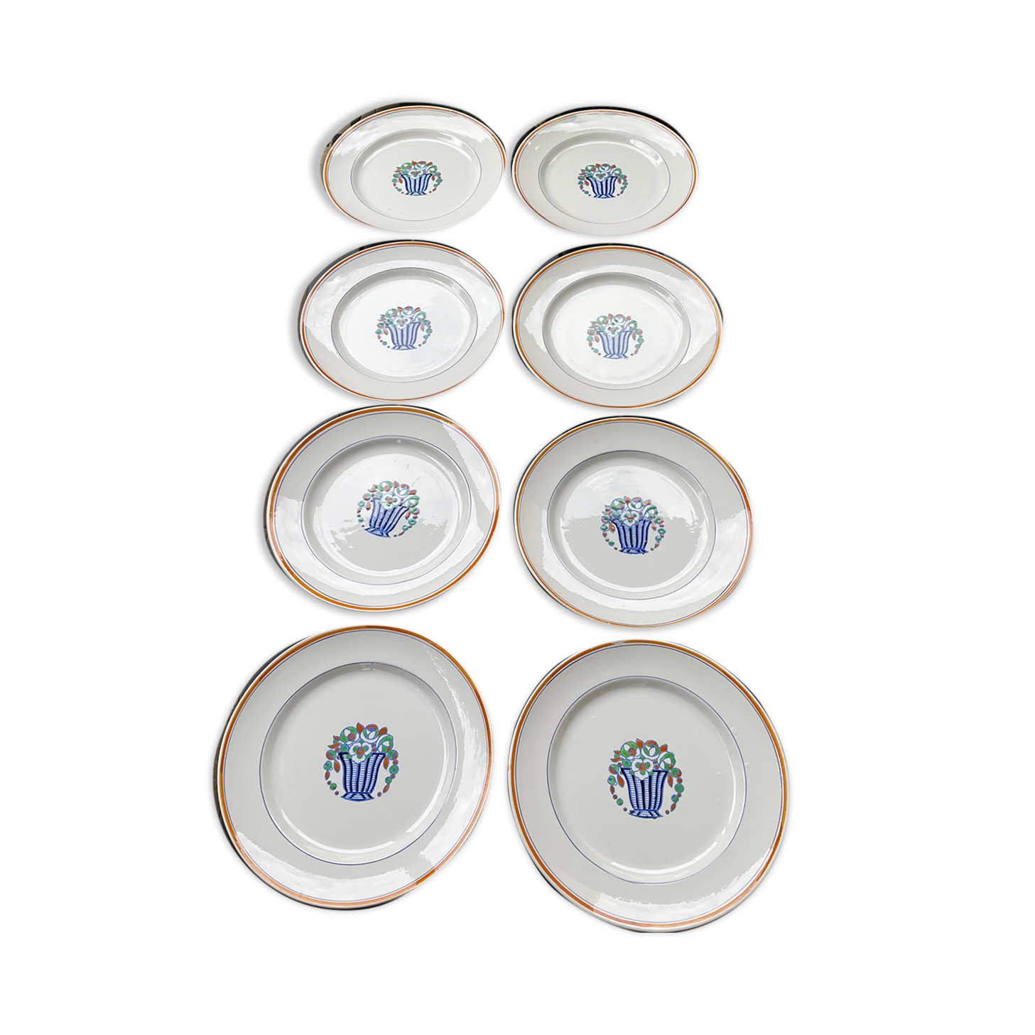 8 flat plates, model art deco, la louvière