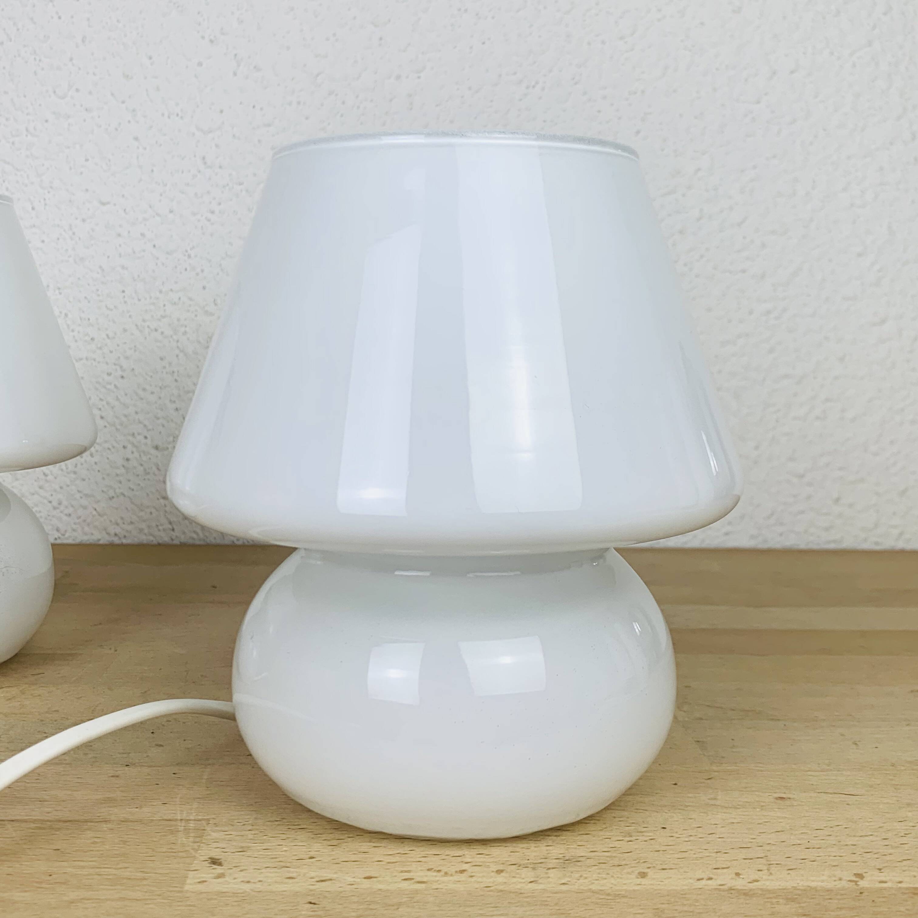 Pair of white opaline mushroom lamps