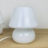 Paire de lampes champignon opaline blanches