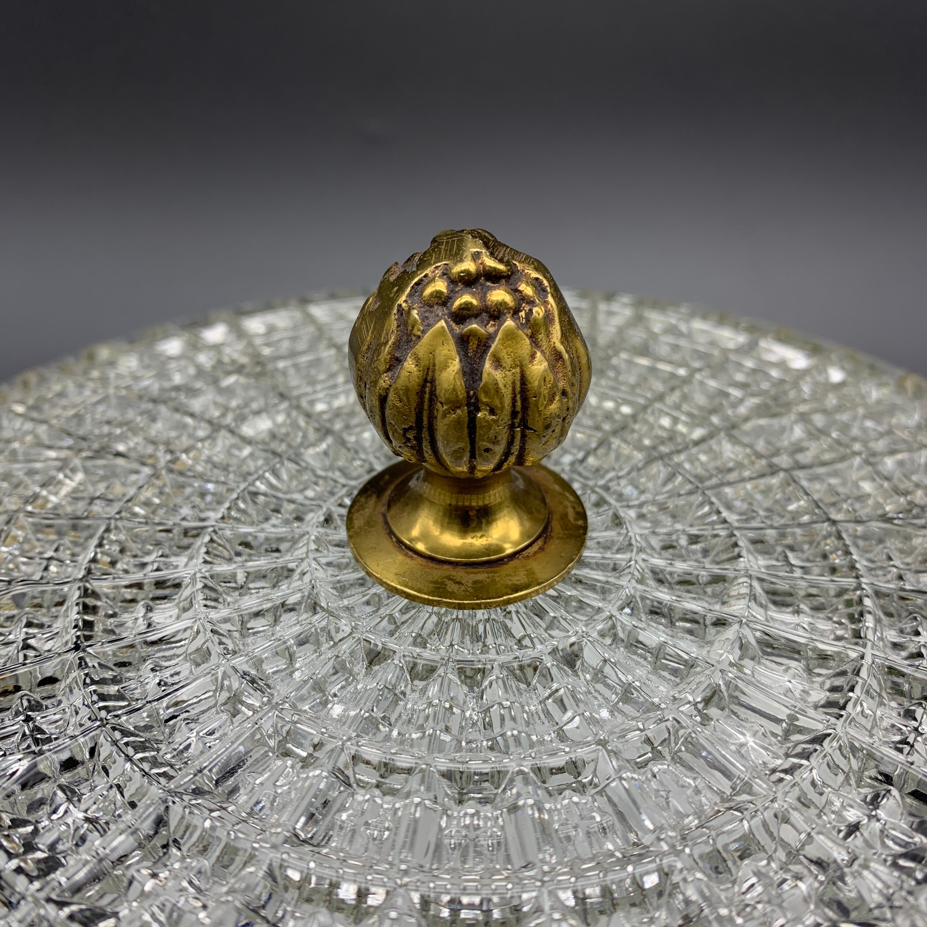 Old ceiling lamp gilded metal and crystal Lucien Gau