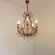 Vintage Italian 5 Arm Gilded Metal Cage Chandelier Beads &Pink Murano Drops