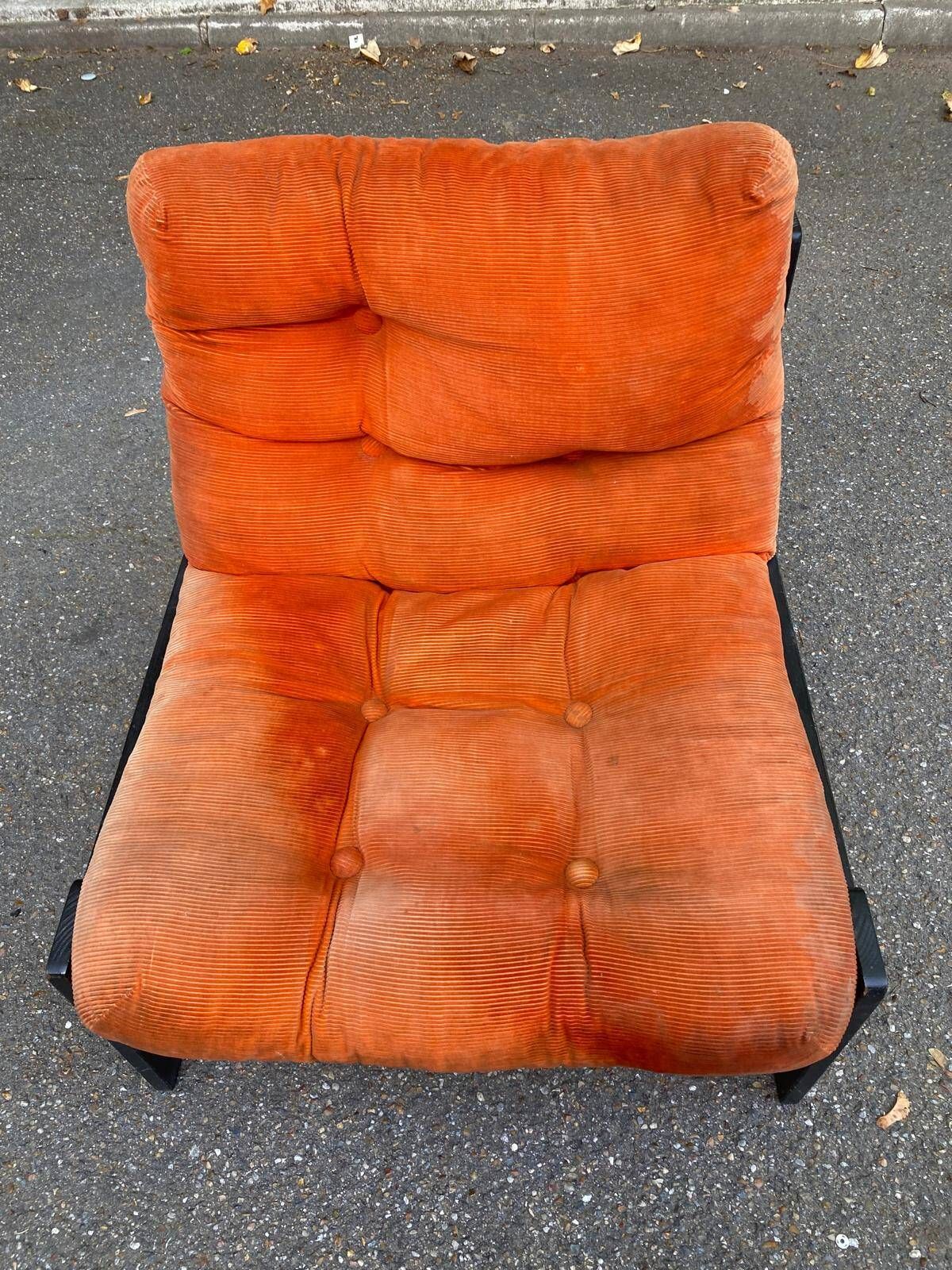 Vintage orange Scandinavian armchair from the 70s, velvet armchair
