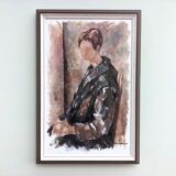 1966 vintage "seated figure" modernist style swedish portrait oil painting, framed