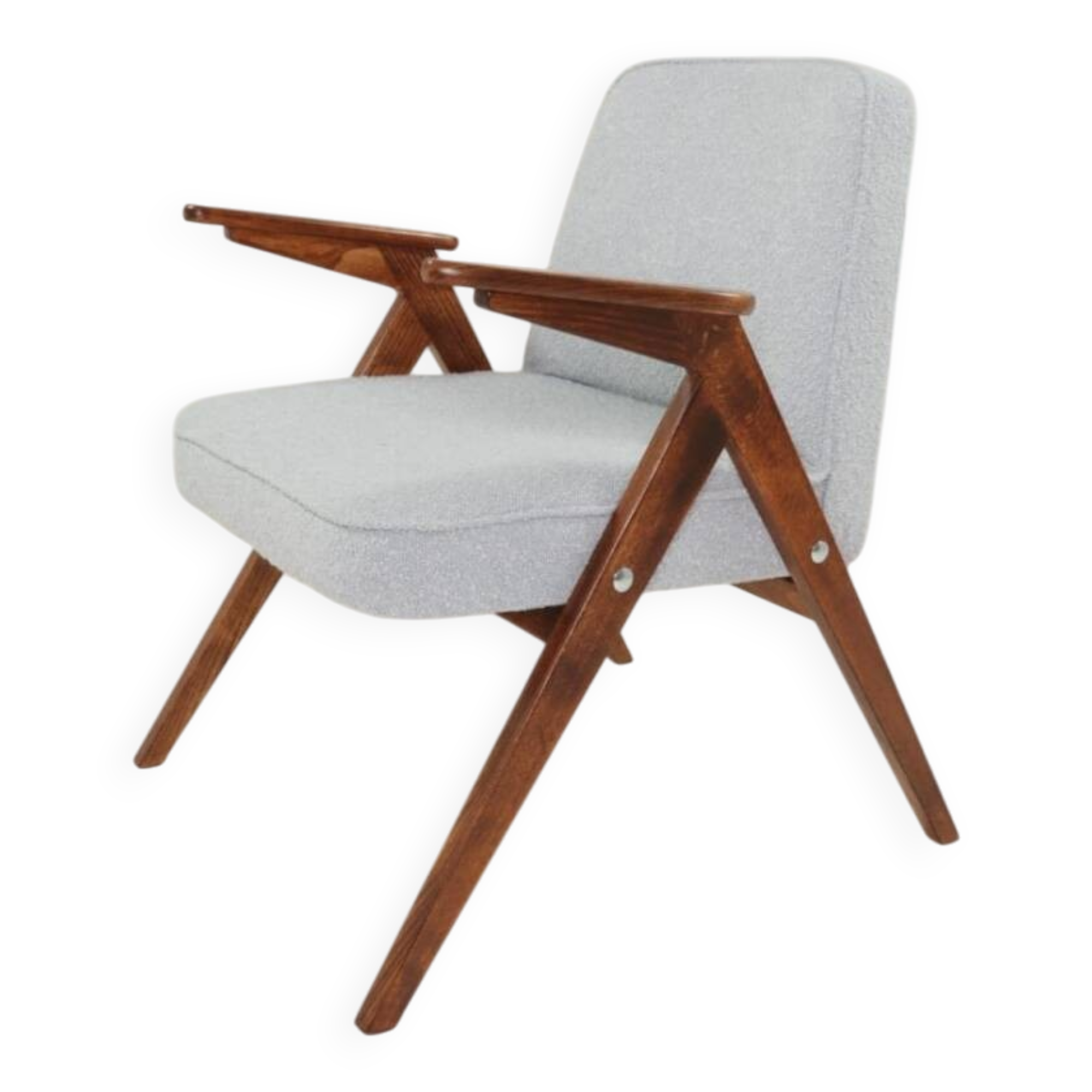 Fauteuil Lounge Vintage Bouclè Bleu Bébé Noyer Foncé, 1960