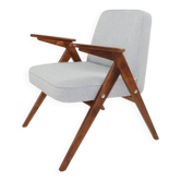 Fauteuil Lounge Vintage Bouclé Bleu Bébé Noyer Foncé, 1960