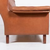 Canapé Wing en cuir cognac moderne danois des années 1970