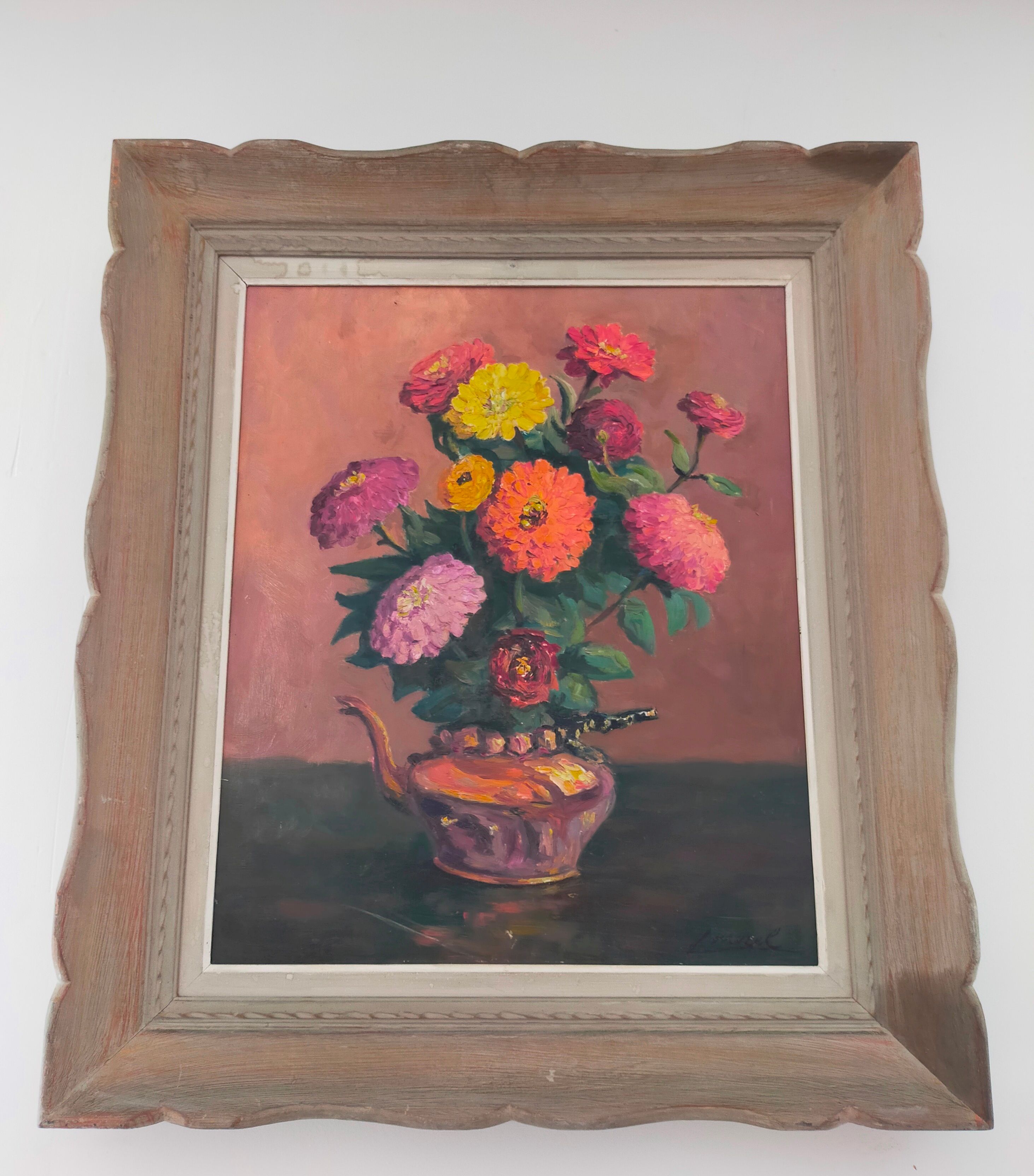 Still Life with Flowers Oil painting on panel signed Louis Morel