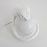 Vintage White Cobra Snake Lamp in Ceramic and opaline globe. 80 years
