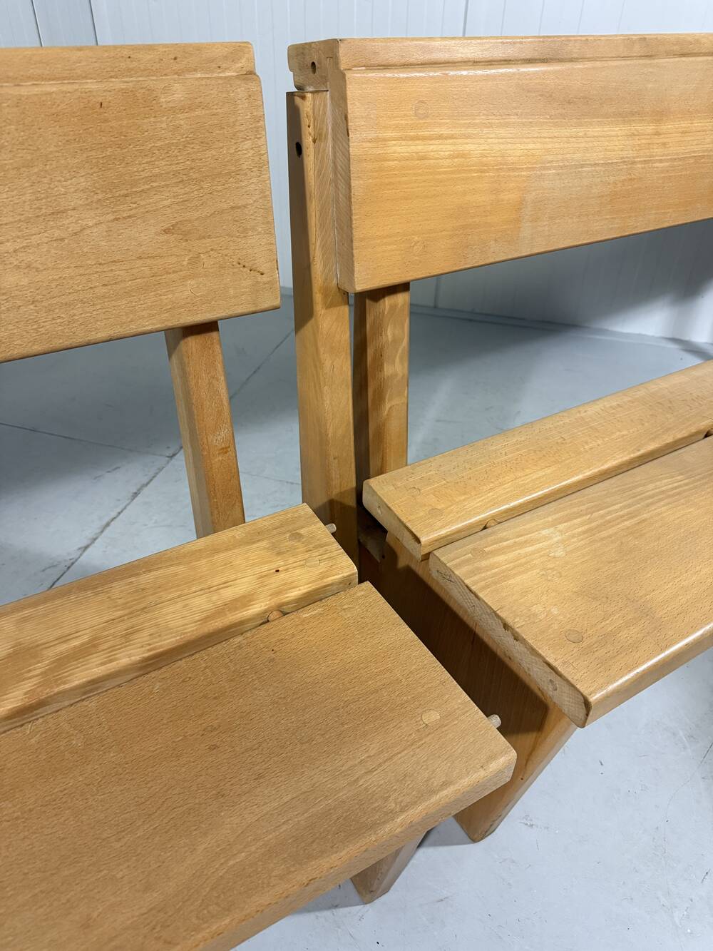 XL architectural modernist solid beech wooden bench 1960’s
