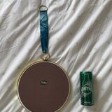 Vintage 1960s witch's eye mirror in turquoise velvet - 24 x 54 cm