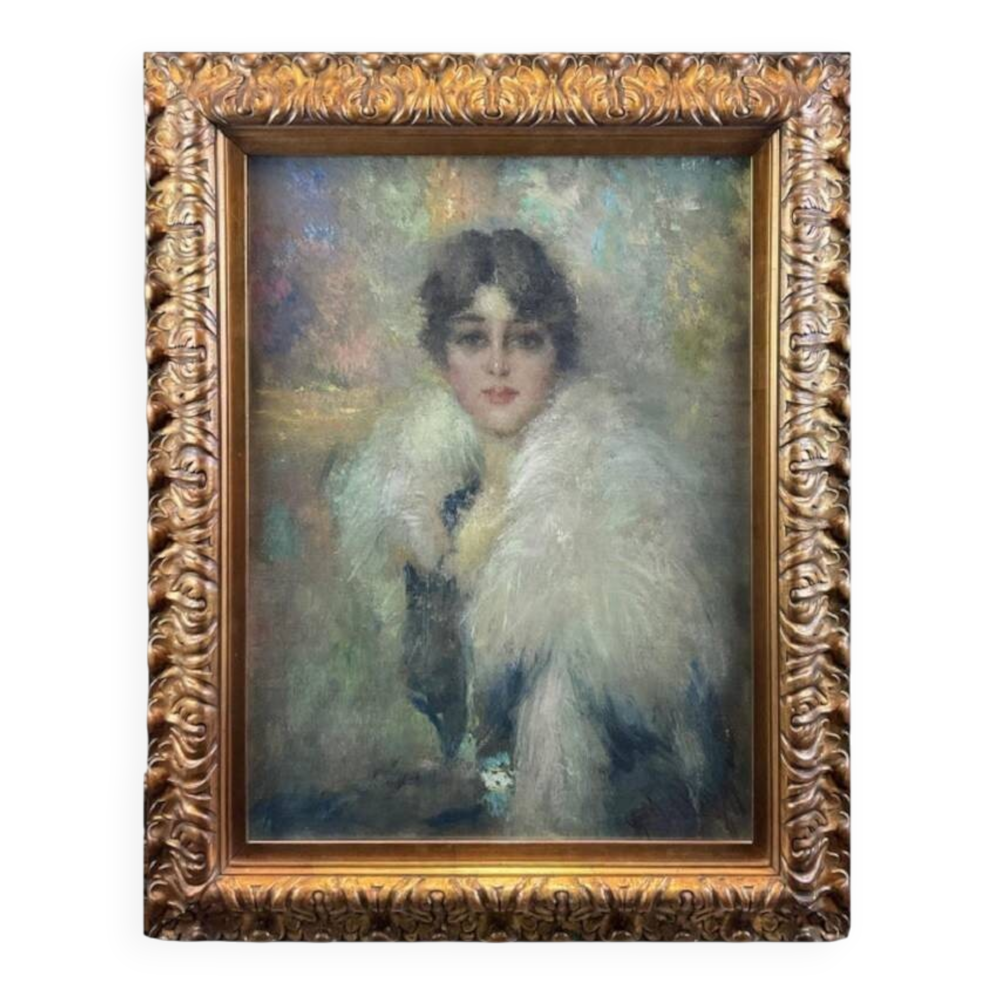 Oil painting on canvas, portrait of a young woman, Italy signed and dated 1917