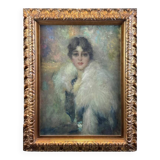 Oil painting on canvas, portrait of a young woman, Italy signed and dated 1917