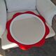 Round wall mirror 53 cm red/white vintage 1960s/70s