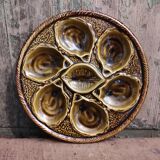 Vintage French oyster plate in Majolica from Saint Clément
