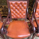 Suite of 4 armchairs period Restoration leather and mahogany