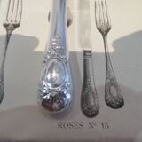 11 silver-plated dessert knives, Ercuis goldsmith, Roses model, Louis XVI style