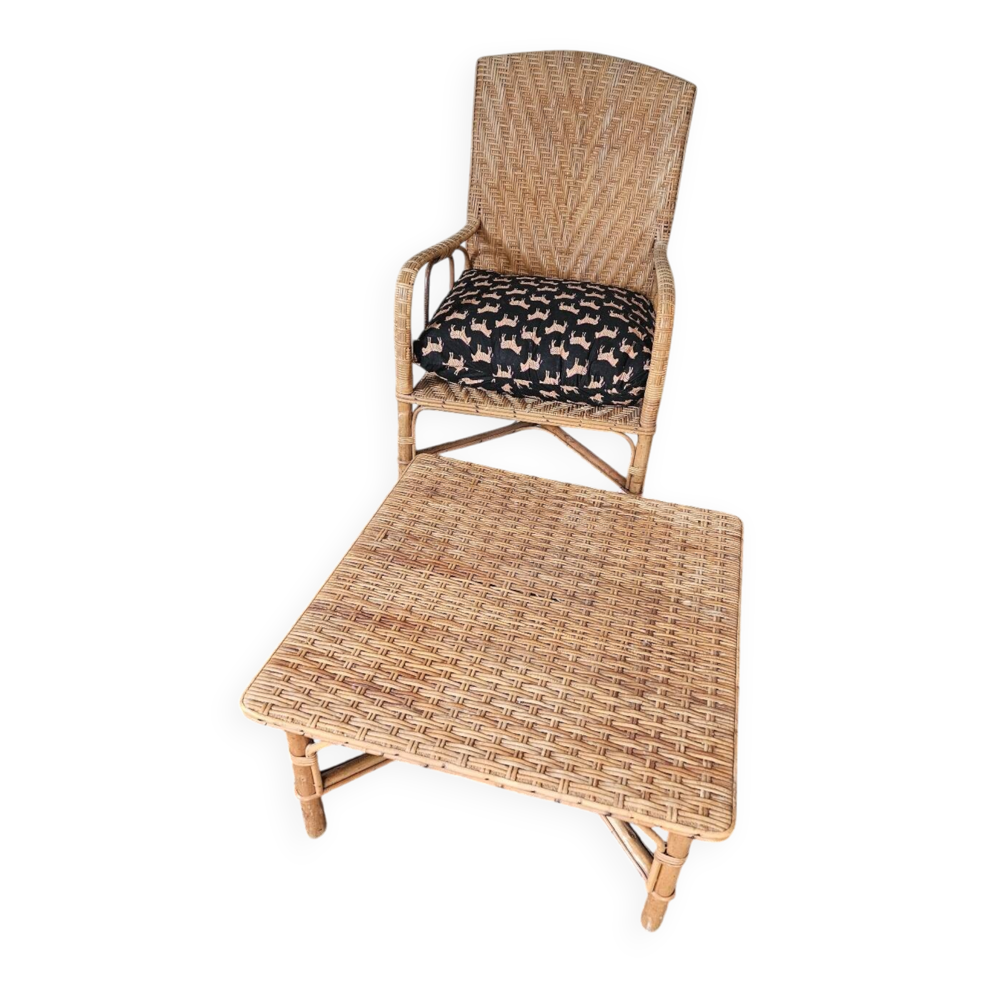 Rattan armchair and coffee table