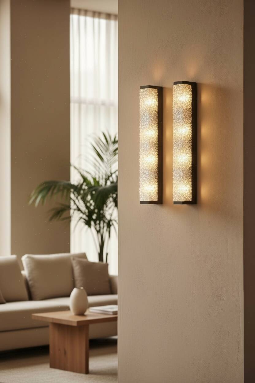 Pair of vintage XXL Bakelite diamond glass wall lights with 4 bulbs.