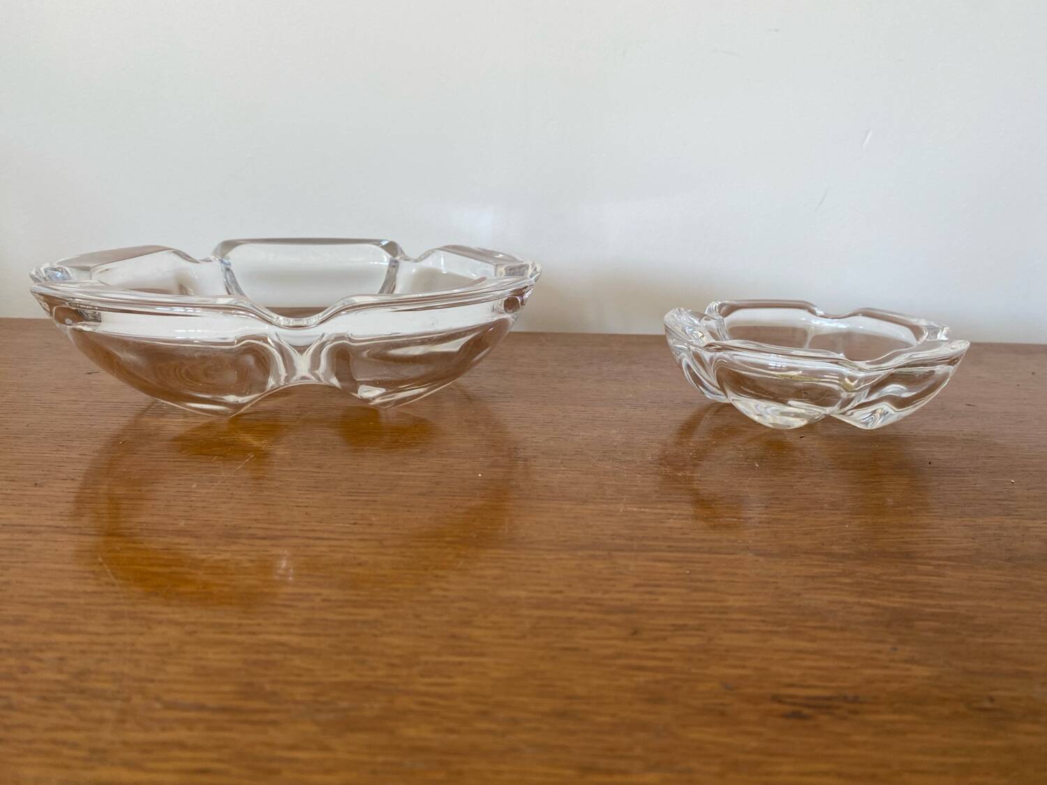 Pair of antique crystal ashtrays from Arques, France