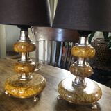 Paire de lampes effet marbre jaune boudoir français