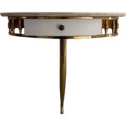Console murale flottante avec tiroir, corps en laiton et plateau en marbre, années 1960, Italie