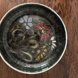 Glazed ceramic dish with flower decoration by Youen