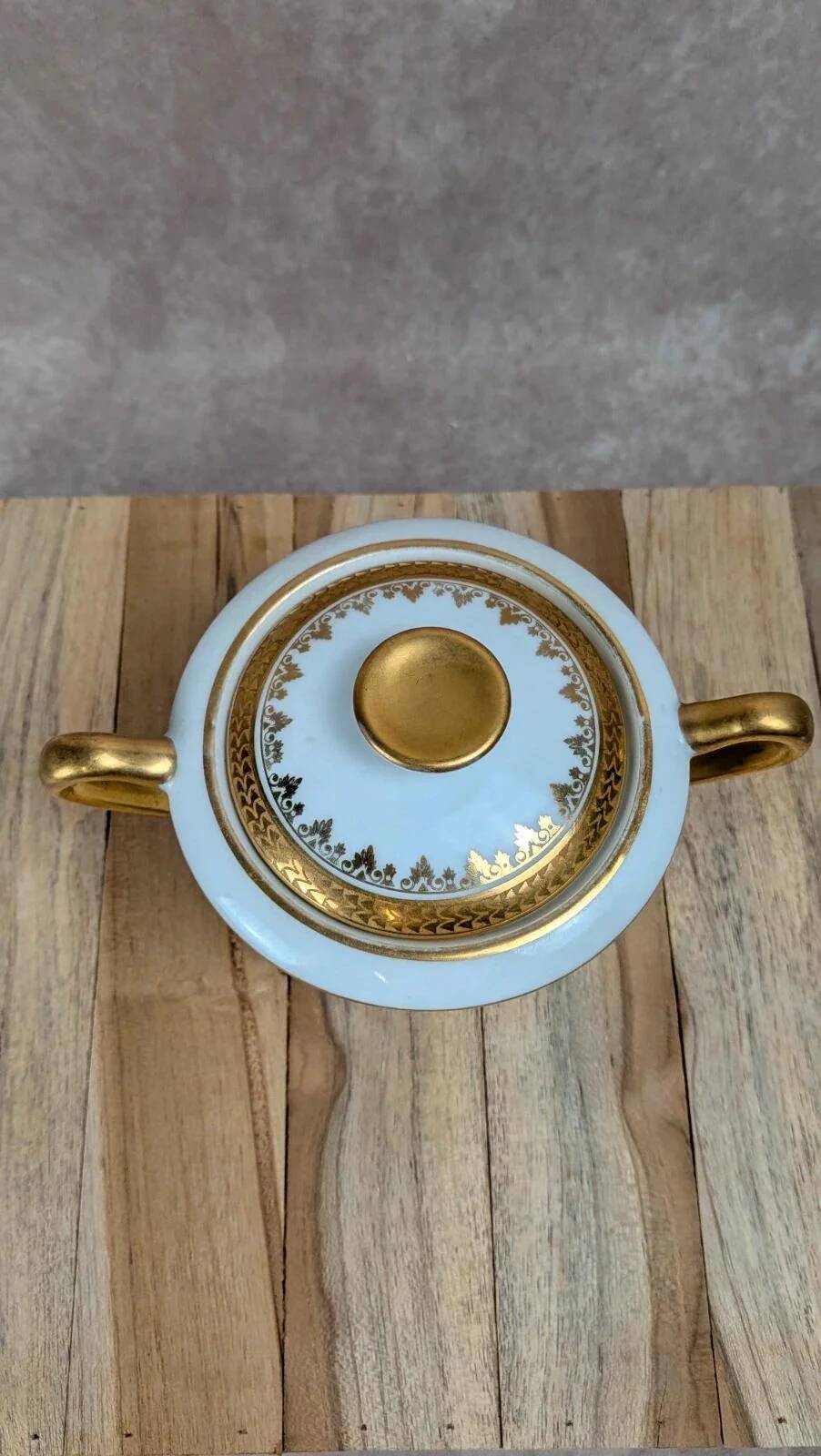 Antique sugar bowl in Limoges porcelain – elegant gold decoration
