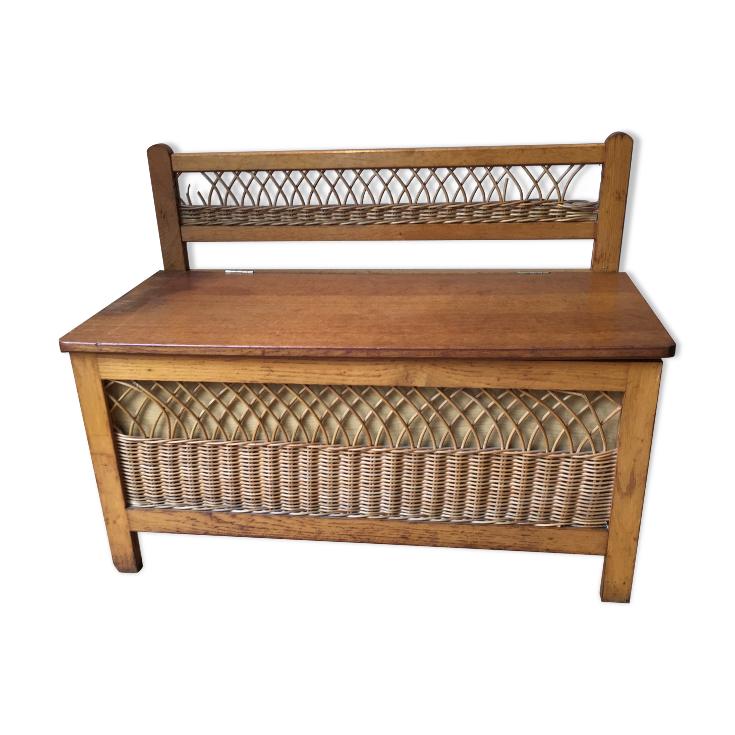 Coffre à jouets ou banc en rotin et bois