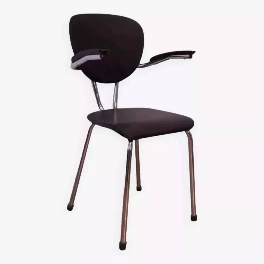 Tubax chair from the 50s, chrome and black imitation leather