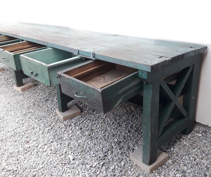 Établi industriel d'atelier 4m ancien
