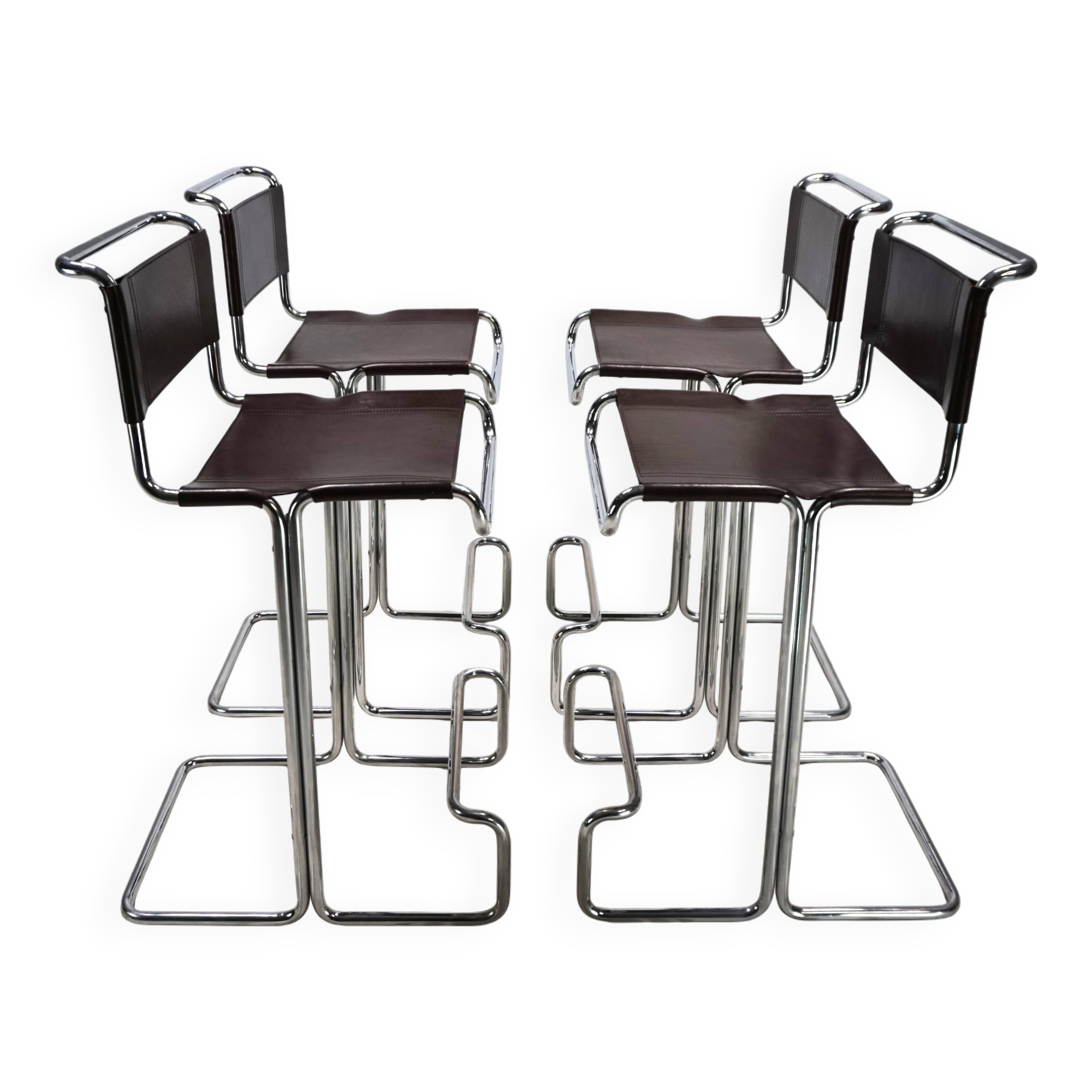 Ensemble de 4 tabourets de bar en acier tubulaire Linea Veam, 1960