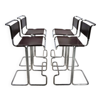 Set of 4 Linea Veam tubular steel bar stools, 1960