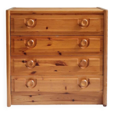 Chest of drawers with 4 drawers in solid pine, rustic mountain style, 1970s.
