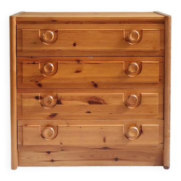Commode 4 tiroirs en pin massif, rustique montagne, années 70