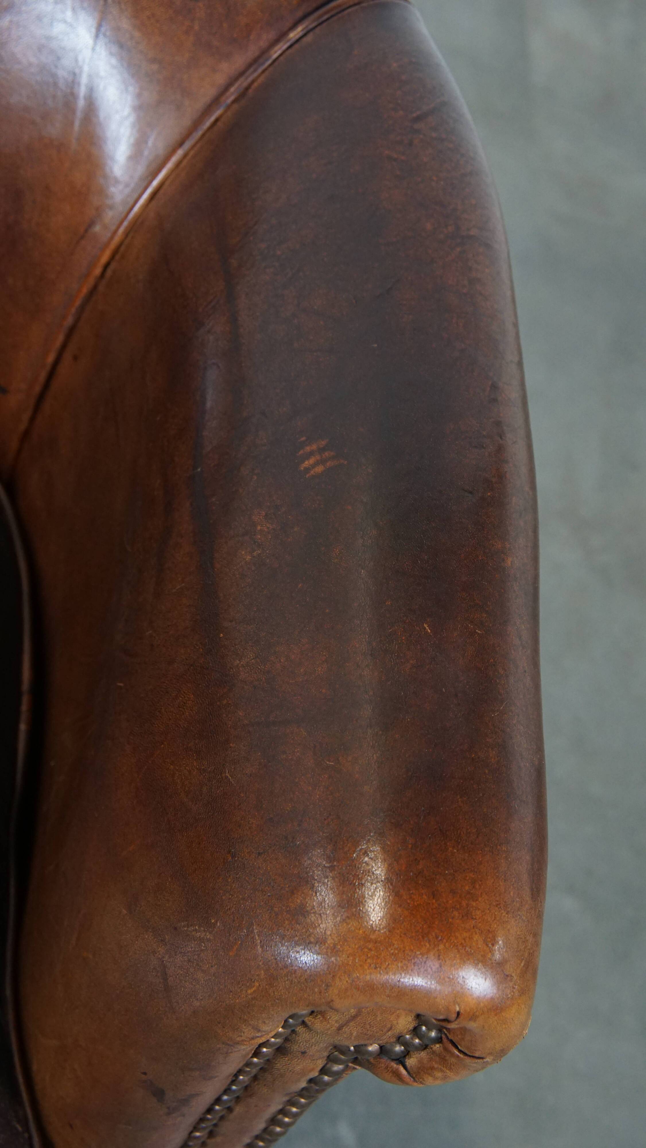 Cognac-Colored Sheepskin Leather Club Chair