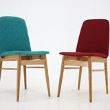 1960s set of 6 ash dining chairs, Czechoslovakia