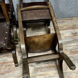 Set of 6 Renaissance style chairs in solid wood and leather, 19th century, circa 1850