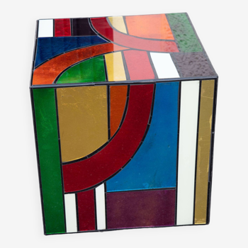 Multicolored stained glass Cube side table 50*50