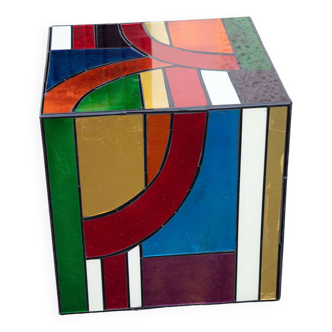 Multicolored stained glass Cube side table 50*50