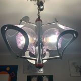 Lustre Mazzega 3 Feux Globes Murano Mauves Space Âge 70’s Chrome