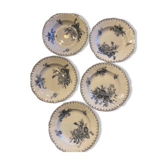 Set of 5 Sarreguemines soup plates FLORE model