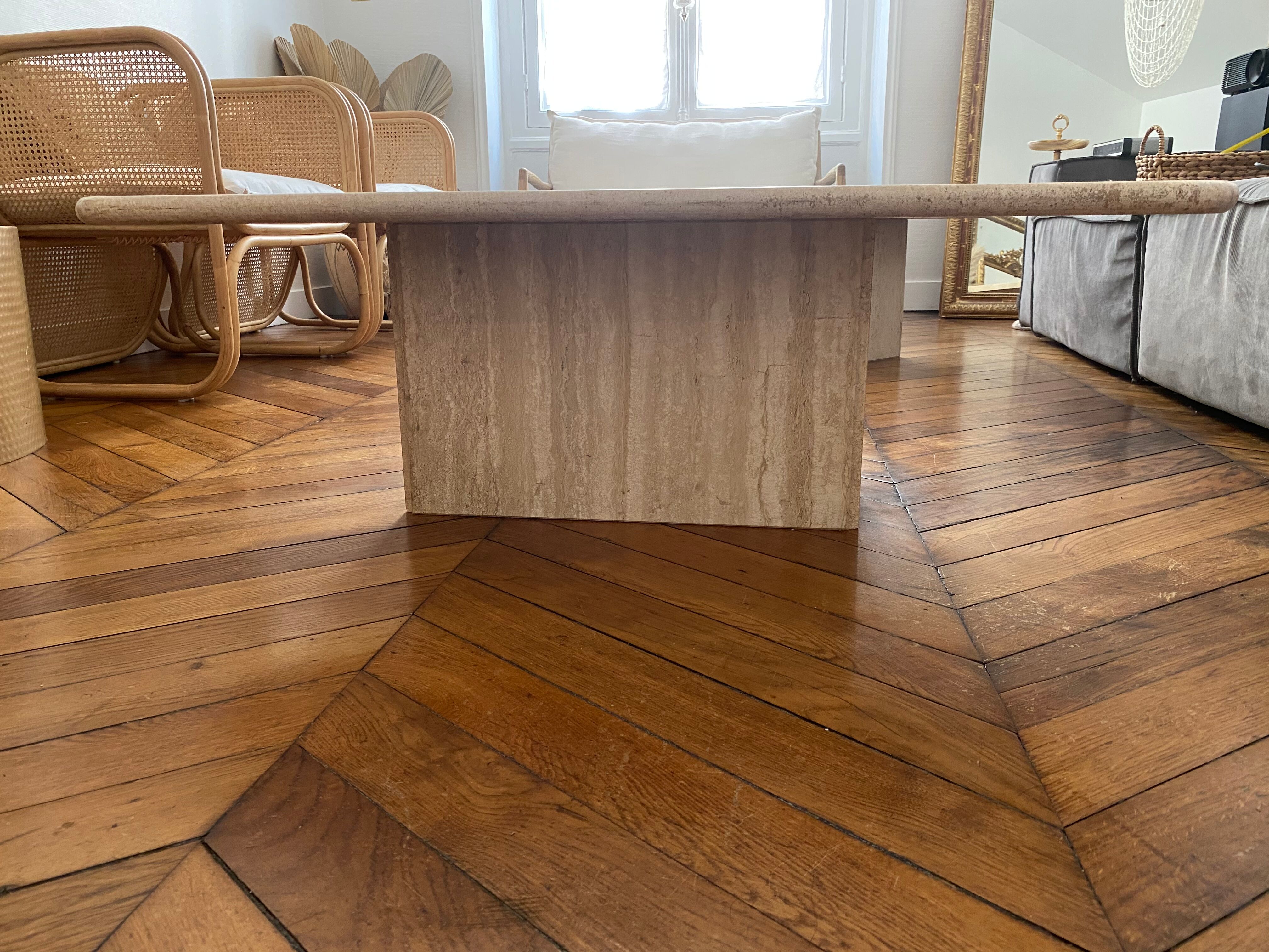 Minimalist design coffee table in unbleached travertine stone