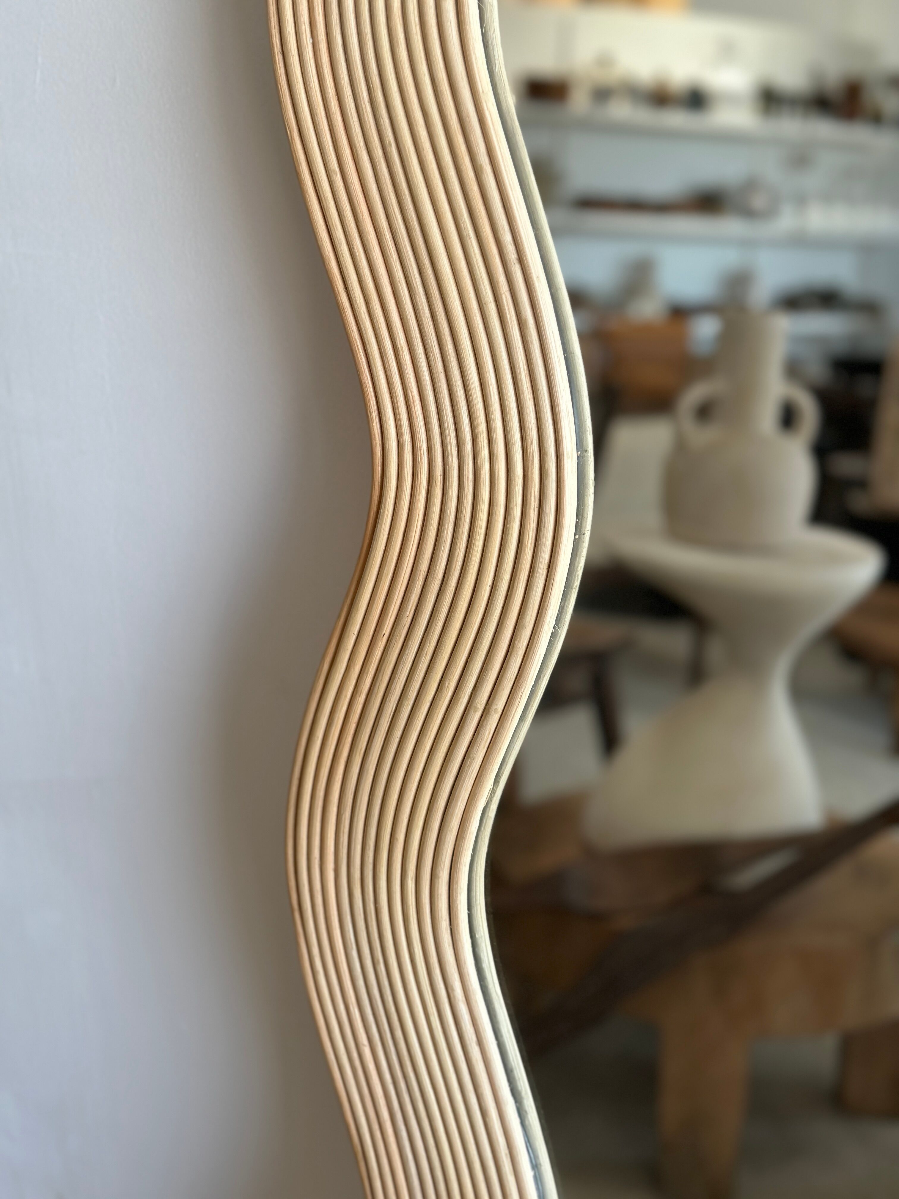 Zigzag rattan foot mirror H:182cm