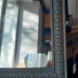 Mirror, art deco, wood, blue velvet patina, antique wax